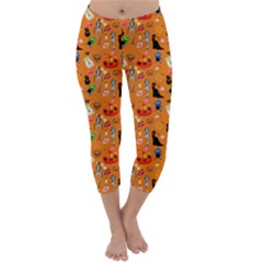 Halloween Treats Pattern Orange Capri Winter Leggings  by snowwhitegirl