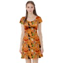 Halloween Treats Pattern Orange Short Sleeve Skater Dress View1