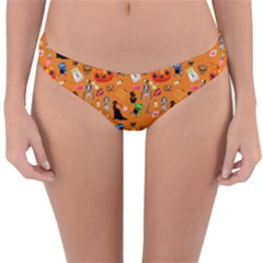 Halloween Treats Pattern Orange Reversible Hipster Bikini Bottoms by snowwhitegirl