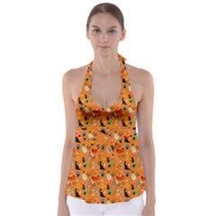 Halloween Treats Pattern Orange Babydoll Tankini Top by snowwhitegirl