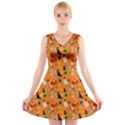 Halloween Treats Pattern Orange V-Neck Sleeveless Dress View1