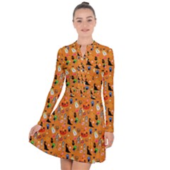 Halloween Treats Pattern Orange Long Sleeve Panel Dress by snowwhitegirl