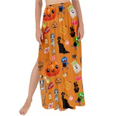 Halloween Treats Pattern Orange Maxi Chiffon Tie-up Sarong by snowwhitegirl