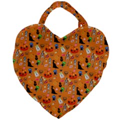 Halloween Treats Pattern Orange Giant Heart Shaped Tote