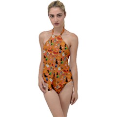 Halloween Treats Pattern Orange Go With The Flow One Piece Swimsuit by snowwhitegirl