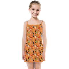 Halloween Treats Pattern Orange Kids  Summer Sun Dress by snowwhitegirl