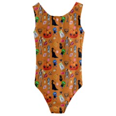 Halloween Treats Pattern Orange Kids  Cut-out Back One Piece Swimsuit by snowwhitegirl