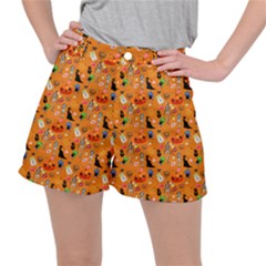 Halloween Treats Pattern Orange Stretch Ripstop Shorts by snowwhitegirl