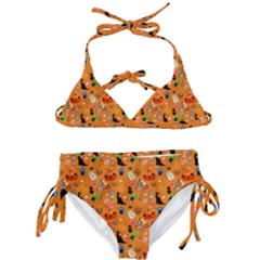 Halloween Treats Pattern Orange Kids  Classic Bikini Set by snowwhitegirl