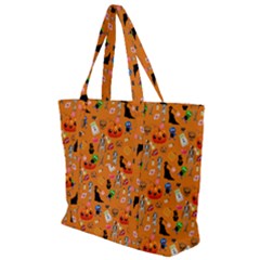 Halloween Treats Pattern Orange Zip Up Canvas Bag