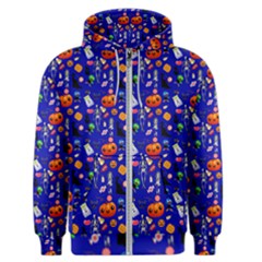 Halloween Treats Pattern Blue Men s Zipper Hoodie by snowwhitegirl