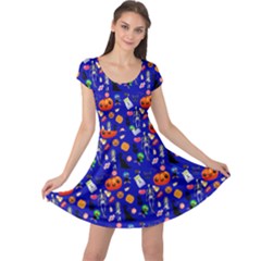 Halloween Treats Pattern Blue Cap Sleeve Dress by snowwhitegirl