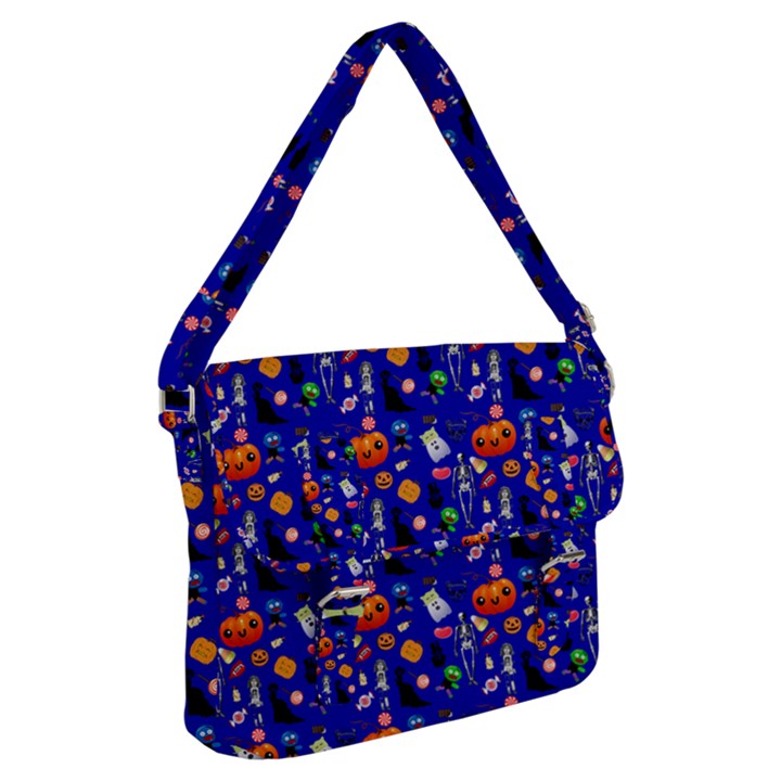 Halloween Treats Pattern Blue Buckle Messenger Bag