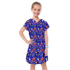 Halloween Treats Pattern Blue Kids  Drop Waist Dress by snowwhitegirl