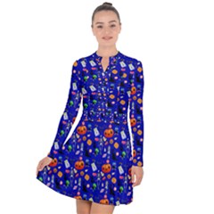 Halloween Treats Pattern Blue Long Sleeve Panel Dress by snowwhitegirl