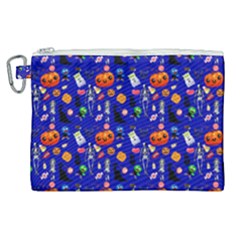 Halloween Treats Pattern Blue Canvas Cosmetic Bag (xl)