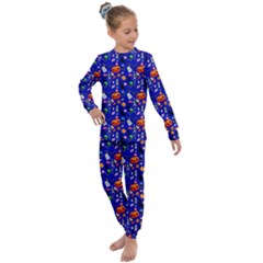 Halloween Treats Pattern Blue Kids  Long Sleeve Set 