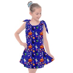 Halloween Treats Pattern Blue Kids  Tie Up Tunic Dress by snowwhitegirl