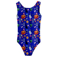 Halloween Treats Pattern Blue Kids  Cut-out Back One Piece Swimsuit by snowwhitegirl