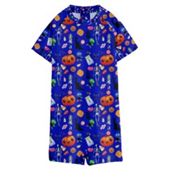 Halloween Treats Pattern Blue Kids  Boyleg Half Suit Swimwear by snowwhitegirl