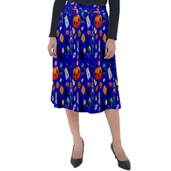 Halloween Treats Pattern Blue Classic Velour Midi Skirt 