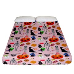 Halloween Treats Pattern Pink Fitted Sheet (queen Size) by snowwhitegirl