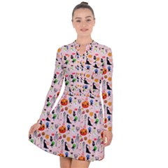 Halloween Treats Pattern Pink Long Sleeve Panel Dress by snowwhitegirl