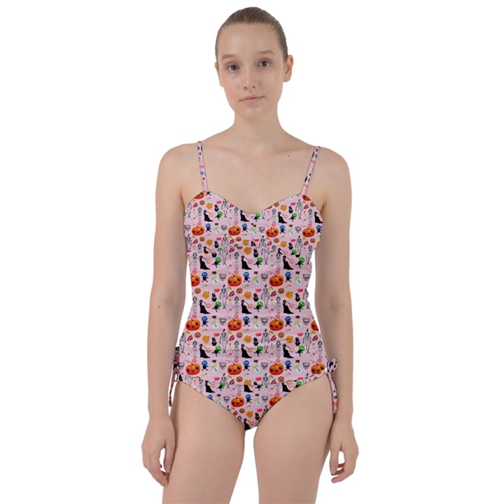 Halloween Treats Pattern Pink Sweetheart Tankini Set