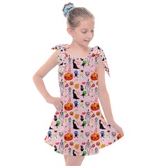 Halloween Treats Pattern Pink Kids  Tie Up Tunic Dress by snowwhitegirl