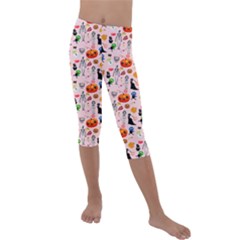 Halloween Treats Pattern Pink Kids  Lightweight Velour Capri Leggings 