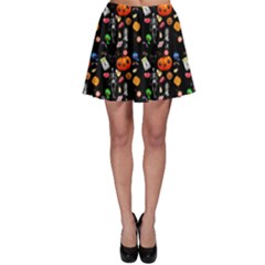 Halloween Treats Pattern Black Skater Skirt by snowwhitegirl