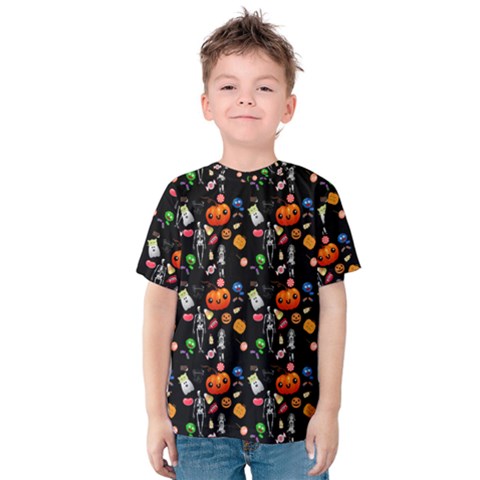 Halloween Treats Pattern Black Kids  Cotton Tee by snowwhitegirl