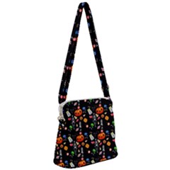 Halloween Treats Pattern Black Zipper Messenger Bag