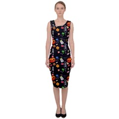 Halloween Treats Pattern Black Sleeveless Pencil Dress