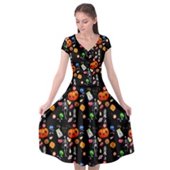 Halloween Treats Pattern Black Cap Sleeve Wrap Front Dress by snowwhitegirl