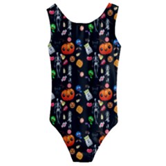 Halloween Treats Pattern Black Kids  Cut-out Back One Piece Swimsuit by snowwhitegirl