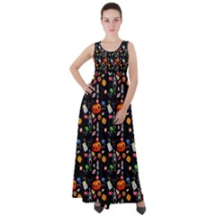 Halloween Treats Pattern Black Empire Waist Velour Maxi Dress