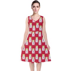 Ghost Pet Red V-neck Midi Sleeveless Dress  by snowwhitegirl