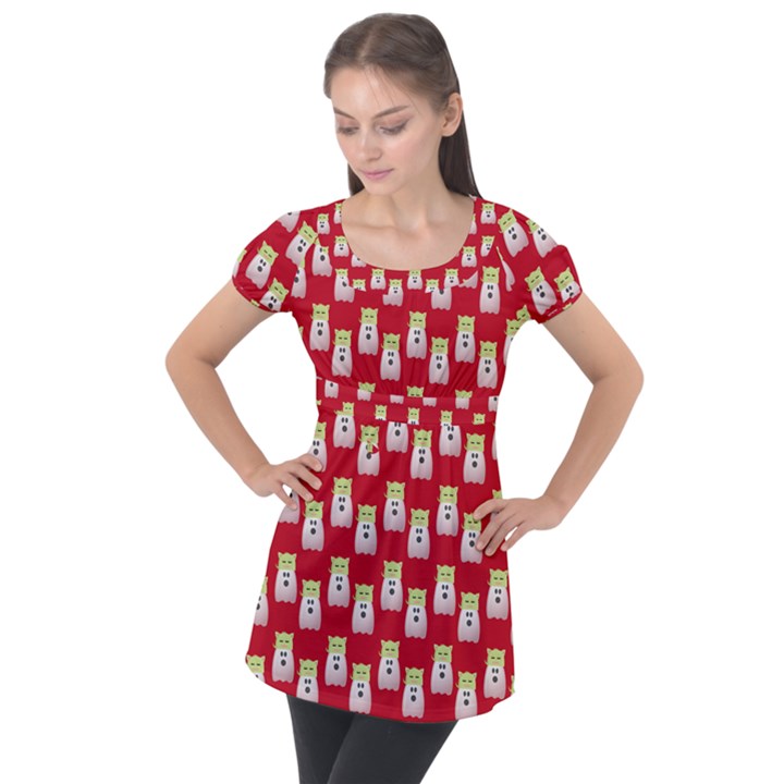 Ghost Pet Red Puff Sleeve Tunic Top