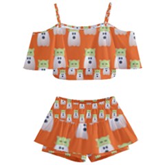 Ghost Pet Orange Kids  Off Shoulder Skirt Bikini