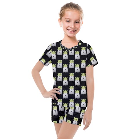 Ghost Pet Black Kids  Mesh Tee And Shorts Set by snowwhitegirl