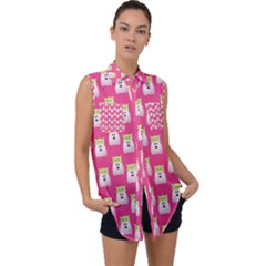 Ghost Pet Pink Sleeveless Chiffon Button Shirt