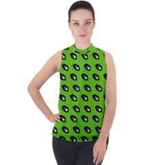 Eyes Green Mock Neck Chiffon Sleeveless Top by snowwhitegirl