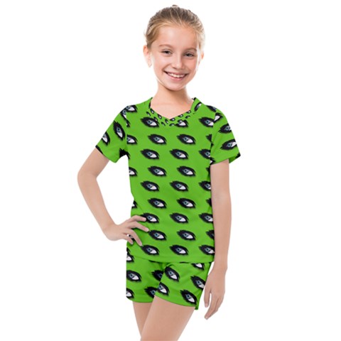 Eyes Green Kids  Mesh Tee And Shorts Set by snowwhitegirl