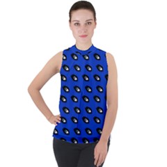 Eyes Blue Mock Neck Chiffon Sleeveless Top