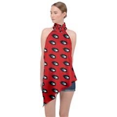 Eyes Red Halter Asymmetric Satin Top