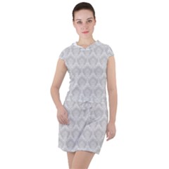 Damask Grey Drawstring Hooded Dress