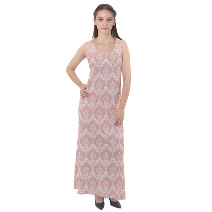 Damask Peach Sleeveless Velour Maxi Dress