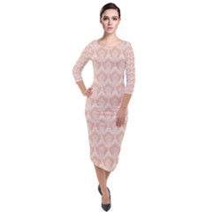 Damask Peach Quarter Sleeve Midi Velour Bodycon Dress