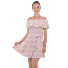 Damask Peach Off Shoulder Velour Dress